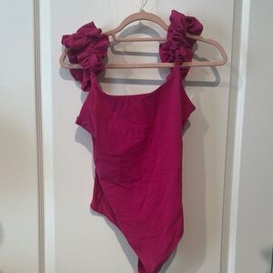 Express Pink Ruffled Bodysuit Top